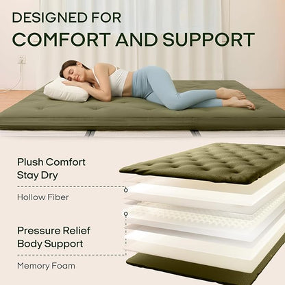 ZonLi Japanese Floor Futon Mattress King Size 80"x 76", 100% Cotton Cover 2.5'' Thicken Tatami Mattress, Foldable Sleeping Pad, Portable Dormitory Tatami Mat, Roll Up Floor Lounger Bed for Adult