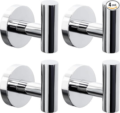 4 Pack Bath Towel Hooks, Wall Mount Towel Holder Chrome Finish Towel Rack, Heavy Duty Robe Coat Loofah Hooks for Shower, Kitchen,Hotel, Pool Tile, Brick Modern Style Decor Wall Hooks