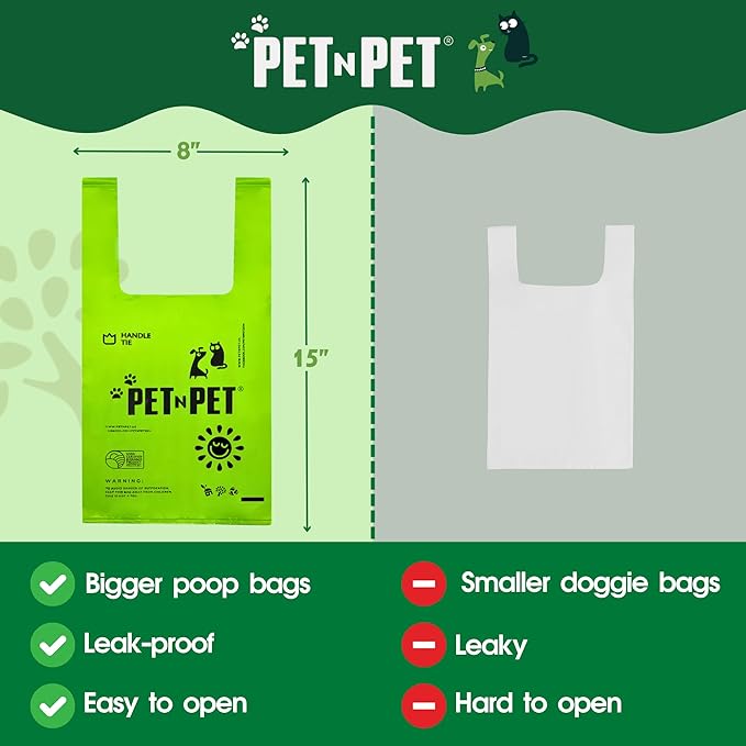 Pet N Pet 800 Counts Unscented Dog Poop Bags Rolls with Tie Handles, 38% Plant Based & 62% PE Poop Bags for Dogs, Extra-Thick Doggie Poo Bag, Pet Waste Bag-Mewly Pet