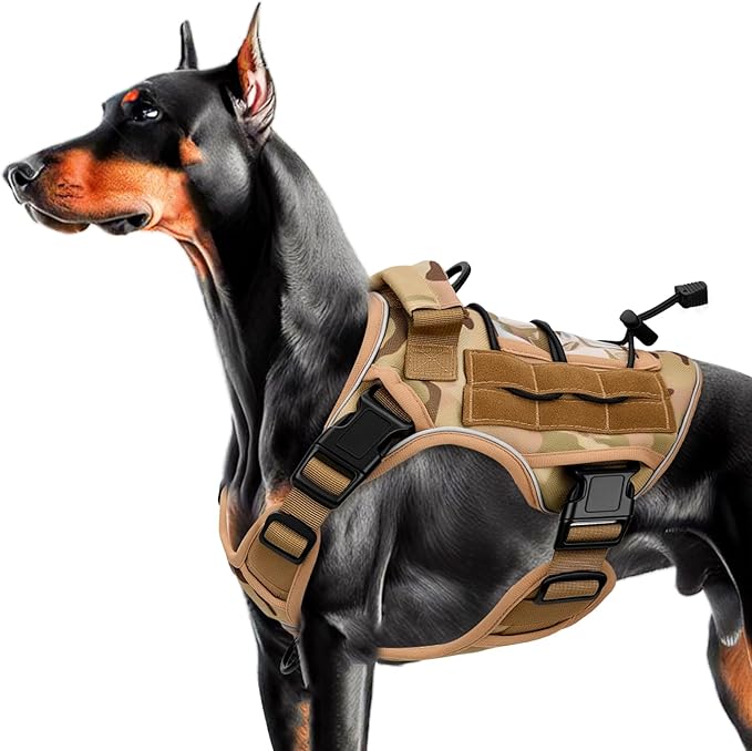 Heavy-Duty Tactical Dog Harness for Large Dogs, No Pull Adjustable Reflective Pet Vest with Molle System, K9 Military-Grade Control for Service Training, Outdoor & 10+ Breeds, Desert Camo, Medium-Mewly Pet