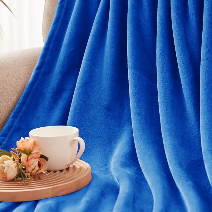 Exclusivo Mezcla Extra Large Fleece Throw Blanket for Couch, Sofa, 300GSM Super Soft and Warm Blankets, Cobalt Blue Throw All Season Use, Cozy, Plush, Lightweight, 50x70 Inches