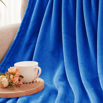 Exclusivo Mezcla Fleece Throw Blanket for Couch, Sofa, 300GSM Super Soft and Warm Blankets, Cobalt Blue Throw All Season Use, Cozy, Plush, Lightweight, 50x60 Inches