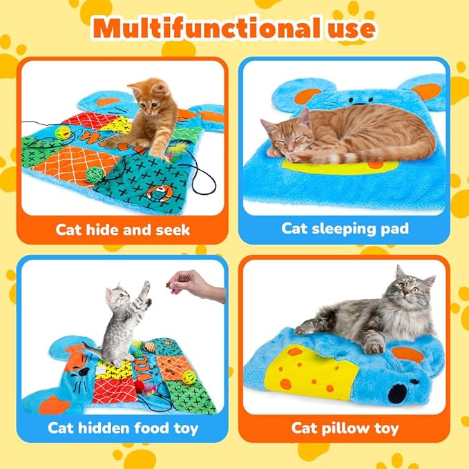 AWOOF Cat Mat, Cute Soft Catnip Mat, Cat Activity Mat Machine Washable Catnip Toys Interactive Cat Toys for Indoor Cats (Mouse Shape)-Mewly Pet