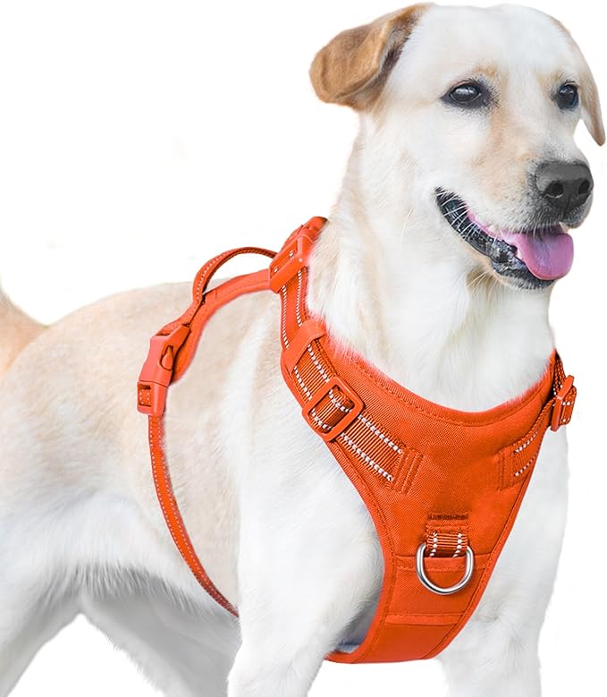No Pull Dog Harness, Reflective Puppy Vest for Small Medium Large Sized Dog(Orange,L)-Mewly Pet