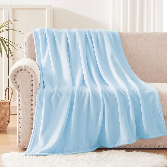 Exclusivo Mezcla Extra Large Fleece Throw Blanket for Couch, Sofa, 300GSM Super Soft and Warm Blankets, Ice Blue Throw All Season Use, Cozy, Plush, Lightweight, 50x70 Inches