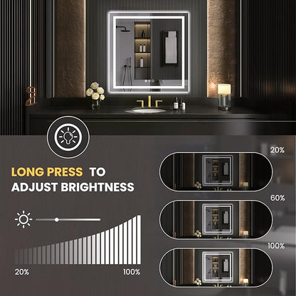LOAAO 40"X40" LED Mirror for Bathroom, Lighted Bathroom Mirror with Lights, Anti-Fog, Dimmable, Memory Function, Easy to Install, Clear Reflection