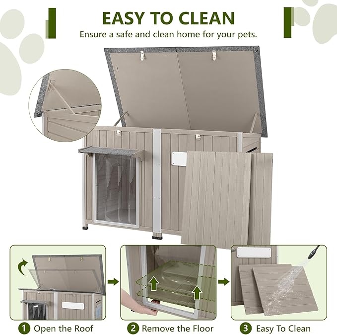 Large Dog House Outdoor XL Wooden Dog House with Weatherproof Asphalt Roof, Chew-Resistant Frame, Removable Floor, for Medium to Large Dogs Indoor Outdoor Use (Grey, 55.1"L x 33.1"W x 34.8"H)-Mewly Pet