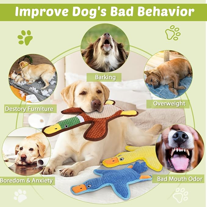 Dog Toys 3-Pack Cute Duck Shapes Puppy Toys No-Stuffing Squeaky and Crinkle Interactive Dog Chew Toy for Small to Large Breeds-Mewly Pet