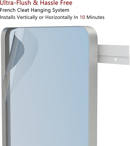VocalStar 18 x 26 Inch Silver Bathroom Mirror for Wall, Metal Framed Rounded Rectangle Vanity Mirror Modern Farmhouse, 1/4-inch Shatterproof Glass | Ultra-Flush Hanging