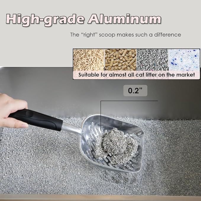 Full Metal Cat Litter Scoop with Holder – Heavy Duty Litter Scooper & Speed Sifter – Aluminum Cat Poop Scooper Captures All Clumps – Washable Stand for Easy Cleaning-Mewly Pet