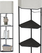 SUNMORY Sector Corner Shelf Lamp 3 Color Temperatures LED Bulb,Corner Lamps with Linen Lampshade, Floor Lamps for Living Room, Bedroom, Study, Black Standing Lamp with Shelves
