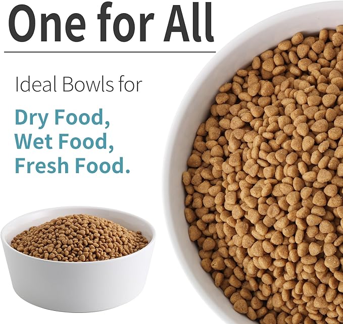 White Dog Bowl Ceramic for Medium Large Breed, Heavy Weighted Dog Food Water Dish, 8 in Non - Slip Modern Cute Extra Big Porcelain Pet Bowl Maze Wide Mouth-Mewly Pet