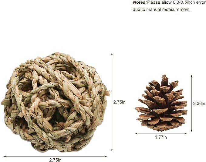 10 Pcs Small Animals Play Balls Rolling Activity Chew Toys Gnawing Treats for Rabbits Guinea Pigs Chinchilla Bunny Natural Balls, Pet Cage Entertainment Accessories(10Pcs)-Mewly Pet