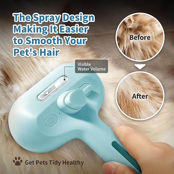 Spray Cat Brush for Shedding, Static & Tangled Hair - Self Cleaning, Long & Short Hair Pets Grooming Brush (Blue)-Mewly Pet