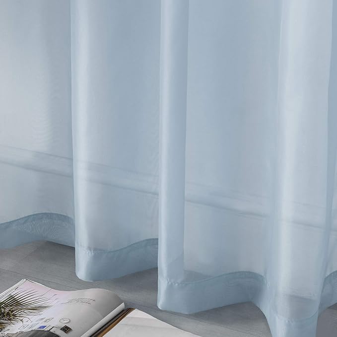 DUALIFE 54 Inches Long Dusty Blue Short Sheer Curtains for Nursery 2 Panels Grommet Small Windows Short Drapes Solid Blue Sheer Curtains for Bathroom Boys Bedroom 52 X 54 Inch Long