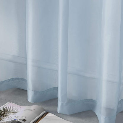 DUALIFE Dusty Blue Sheer Curtains 96 Inch Length for Living Room Decor Set of 2 Panels Grommet Window Look Semi Sheer Transparent Grey Blue Sheer Curtains for Bedroom 52x96 Inches Long Stone Blue