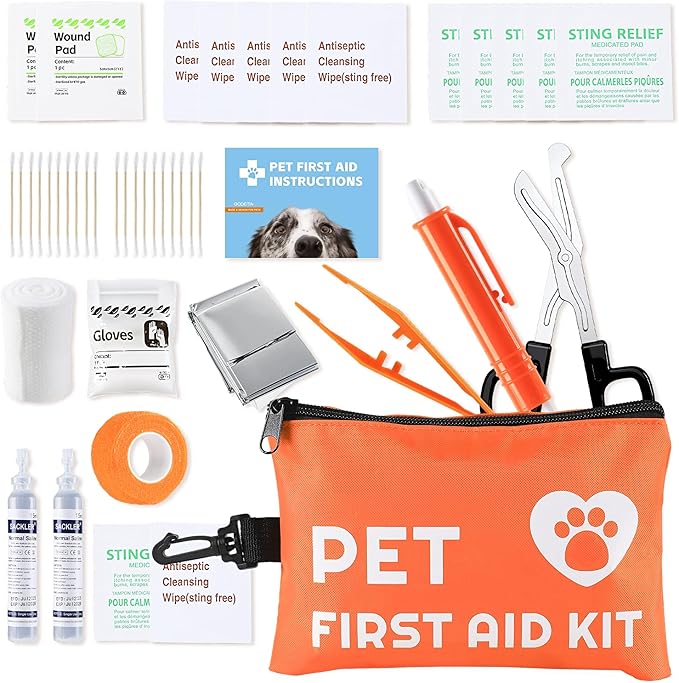 Portable Dog First Aid Kit with Hook - Water Resistant Pouch for Hiking, Camping, Daily Family Use, Travel, Pet Safety, Thoughtful Gift for Pet Owners (45pcs Standard Version)-Mewly Pet