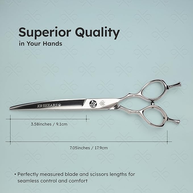 7" Curved Dog Grooming Scissors – Handcrafted, Ergonomic, VG10 Stainless Steel for Sharper, Tougher, Better Edge Retention, Lightweight Shears for Trimming Face and Paws.-Mewly Pet