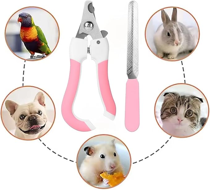 Cat Nail Clippers for Beginners and Groomers - Durable pet trimmer - Supplies with Safety Guard, Avoid Overcutting - Grooming Tool for Small Animals Tiny Dog Indoor Cat Bunny Rabbit Bird Kitten (Pink)-Mewly Pet