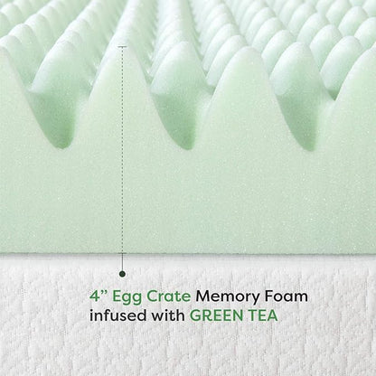 Best Price Mattress 4 Inch Egg Crate Memory Foam Mattress Topper with Calming Green Tea Infusion, CertiPUR-US Certified, Twin XL