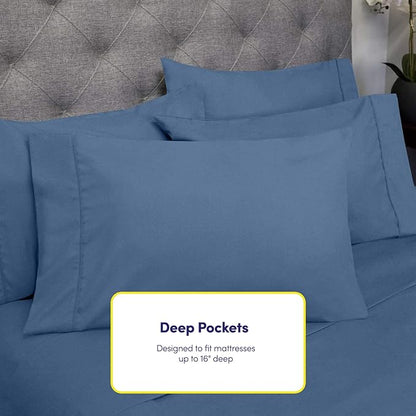King Size Bed Sheets - 6 Piece 1500 Supreme Collection Fine Brushed Microfiber Deep Pocket King Sheet Set Bedding - 2 Extra Pillow Cases, Great Value, King, Denim