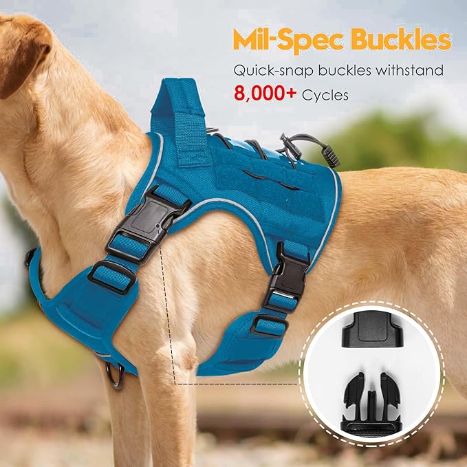 Heavy-Duty Tactical Dog Harness for Large Dogs, No Pull Adjustable Reflective Pet Vest with Molle System, K9 Military-Grade Control for Service Training, Outdoor & 10+ Breeds, Blue, Medium-Mewly Pet