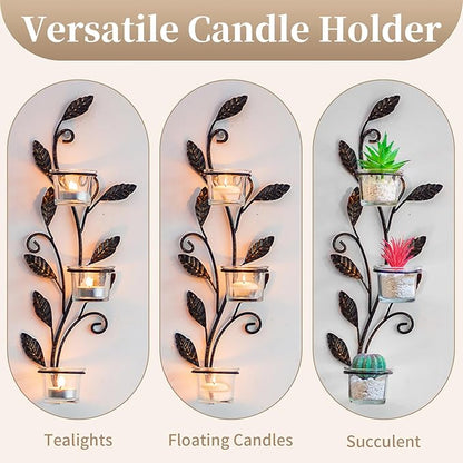 Sziqiqi Wall Sconces Candle Holder - Wall Candle Holder Black Tea Light Candle Sconce Vintage Wall Sconce Set of 2 for Living Room Wall Mount Candle Sconces for Bathroom Dining Room