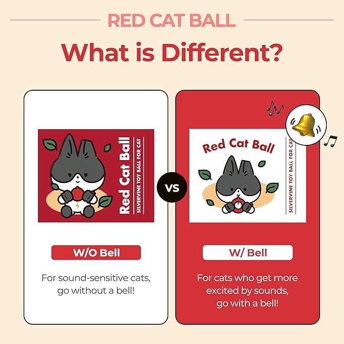 JAYU PET Red Cat Ball [W/Bell Version] - Handmade Silvervine Cat Toy with Catnip, Interactive Matatabi Ball for Indoor Cats & Kittens, Feline Play Toy & Gift (2.7 inch)-Mewly Pet