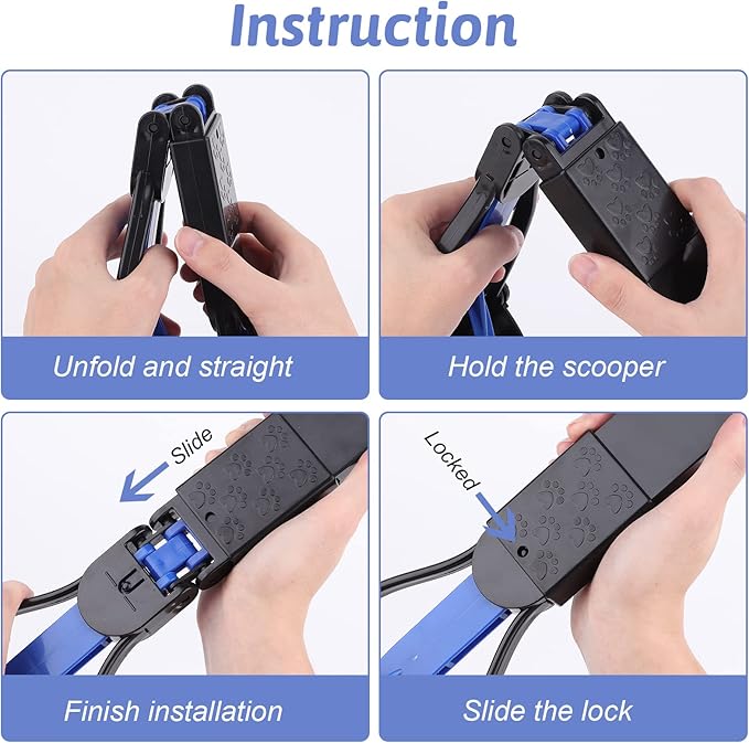 PPOGOO Non-Breakable 2PCS Pooper Scoopers for Large Medium Small Dogs with 24.3inch Long Handle High Strength Material Durable Spring, Easy Grass and Gravel Pick Up Blue and Orange-Mewly Pet