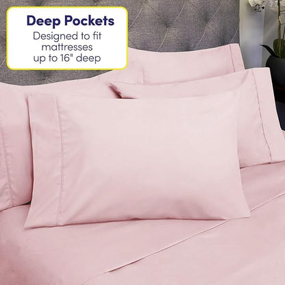 Queen Sheets Pale Pink - 6 Piece 1500 Supreme Collection Fine Brushed Microfiber Deep Pocket Queen Sheet Set Bedding - 2 Extra Pillow Cases, Great Value, Queen, Pale Pink