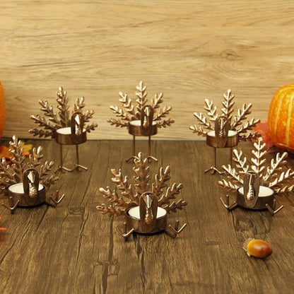 SAND MINE Metal Turkey Tea Light Candle Holders, Thanksgiving Candle Holder, Turkey Candle Holder, Metal Candle Holder, Thanksgiving Home Table Decoration (6)
