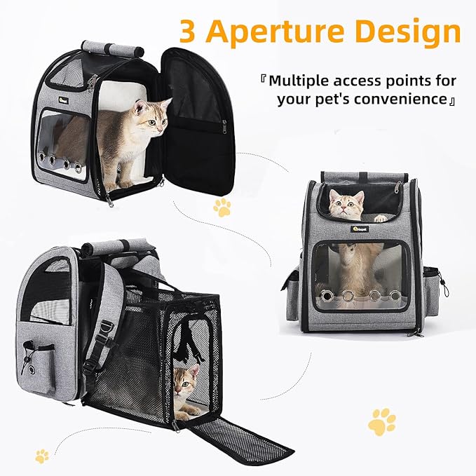 Hoopet Expandable Cat Backpack Carrier – Breathable Pet Carrier for Small Cats & Dogs, Foldable Travel Backpack with Mesh Ventilation for Hiking, Walking, Camping, Light Grey-Mewly Pet