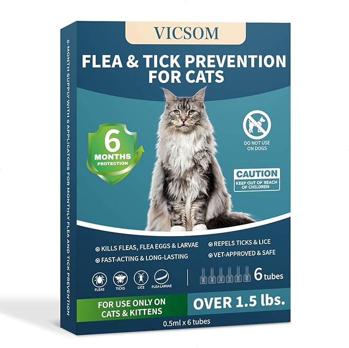 Flea Treatment for Cat Flea and Tick Prevention for Cats Kitten, 6-Month Supply, Cat Flea Treatment & Control, Repellent, Fast Acting Topical Drops for Cats, Over 1.5 lbs, 24-Hour Protect-Mewly Pet