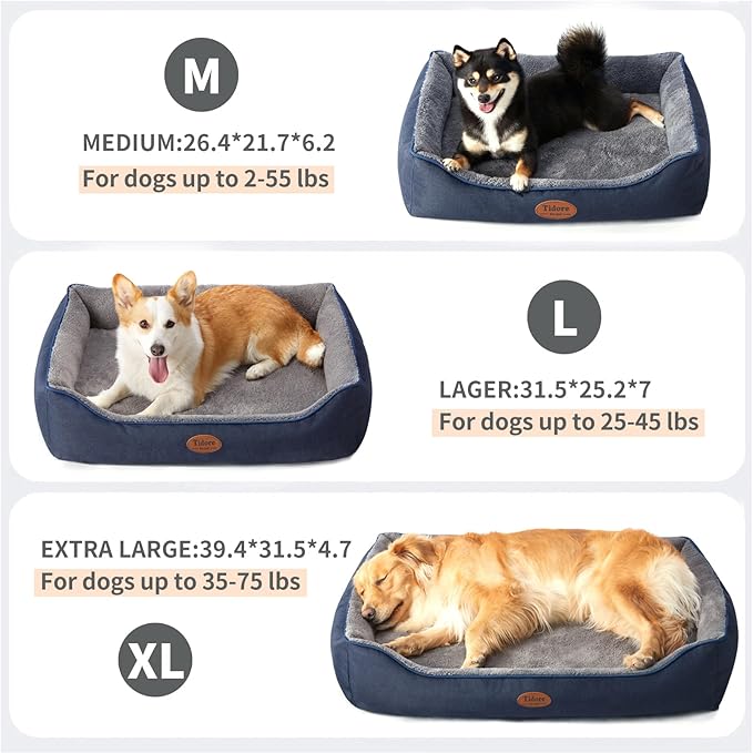 Orthopedic Dog Beds for Medium Dogs, Durable Egg Crate Foam Sofa Dog Bed wit Washable Removable Cover,Waterproof Lining,Pet Bed for Large Dogs (Navy Blue-Velvet, 31.5" L x 25.2" W x 7" Th)-Mewly Pet