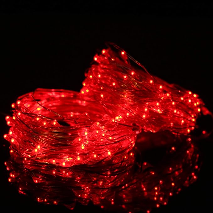 Mikasol Fairy Lights Battery Operated, 1 Pack Mini 3*AAA Battery Powered Copper Wire Led Starry String Lights Firefly Lights for Bedroom, Christmas, Parties, Decoration (5m/16ft Red)