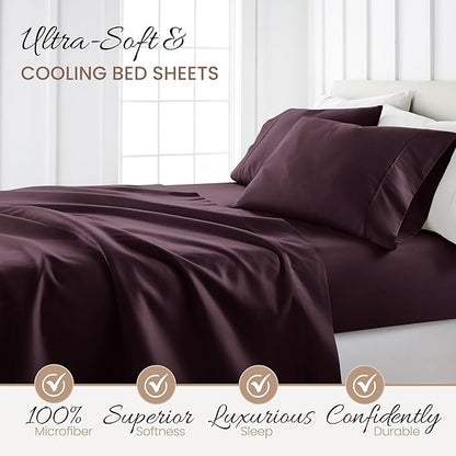 Linen Market Brushed Microfiber Twin XL Sheet Set 3 Piece – Oeko-TEX Certified Ultra Soft & Wrinkle-Free - 16" Deep Pocket Sheets - Easy Care Twin XL Size - Purple