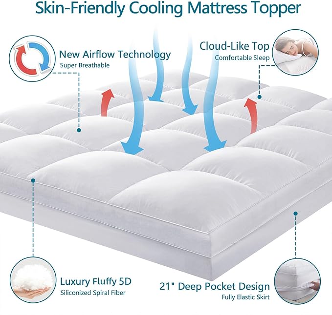 CHOKIT Full Mattress Topper, Extra Thick Pillow Top Mattress Pad for Back Pain Relief, Cooling Bed Topper Mattress Cover with 8-21 Inch Deep Pocket