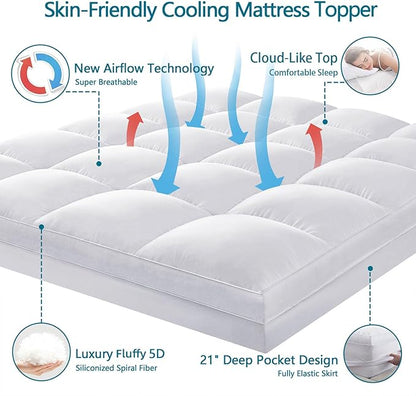 CHOKIT Full Mattress Topper, Extra Thick Pillow Top Mattress Pad for Back Pain Relief, Cooling Bed Topper Mattress Cover with 8-21 Inch Deep Pocket