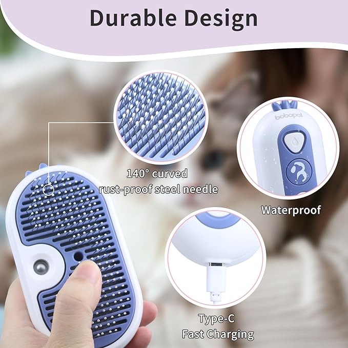 Cat Steam Brush, 3-in-1 Pet Steam Brush for Cats Shedding & Grooming, Brushes for Indoor Cats, Anti-Static Hair Removal Comb with Water Tank, Gentle Grooming Supplies for Long & Short Hair-Mewly Pet