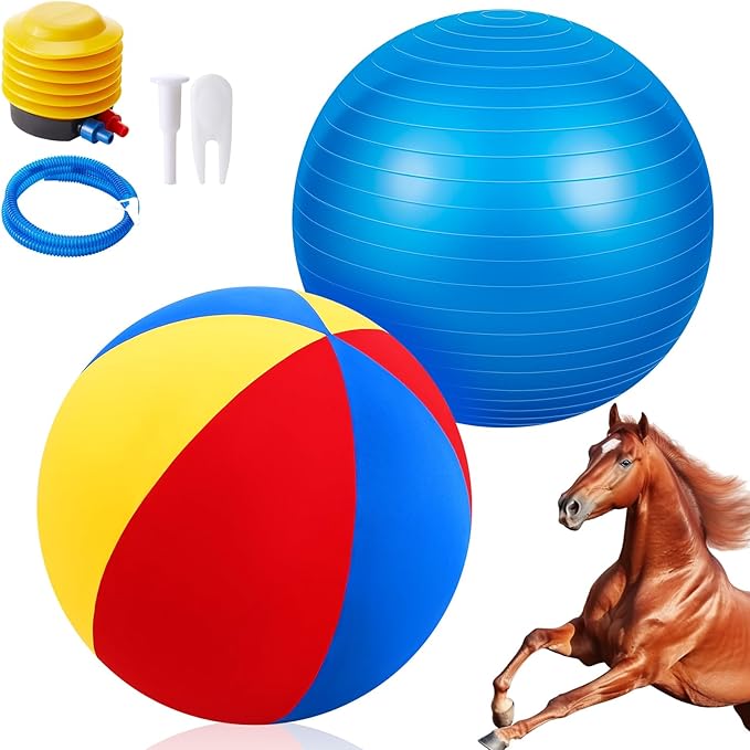 40inch Giant Herding Ball with Ball Cover Anti Burst Please Watch VCR for How to Inflation Horse Toys for Horses Stall Entertainment Play, Pump Included(Colorful,Classic)-Mewly Pet