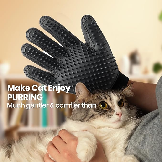 Pet Hair Remover Glove - Gentle Pet Grooming Glove Brush - Deshedding Glove - Massage Mitt with Enhanced Five Finger Design - Perfect for Dogs & Cats with Long & Short Fur - 1 Pack (Right-hand), Black-Mewly Pet