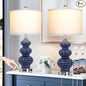 26" Blue Table Lamp Set of 2 with USB A+C Ports & AC Outlet, Ceramic Table Lamps Classic Beside Lamps Nightstand Lamp Modern Table Lamp for Living Room,LED Bulbs Included