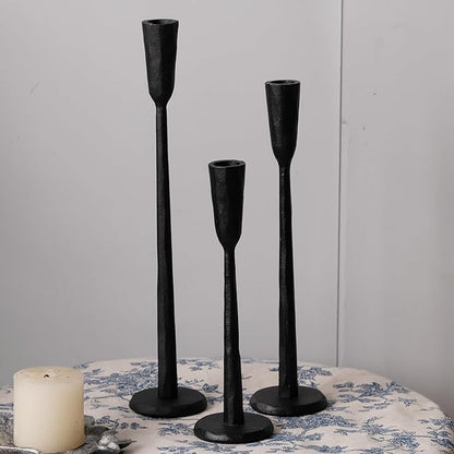 Black Iron Taper Candle Holder Set of 3, Heavy Wrought Iron Candlestick Holders Decorative Candle Stand, Vintage Candle Holder for Wedding, Dining, Home Decoration