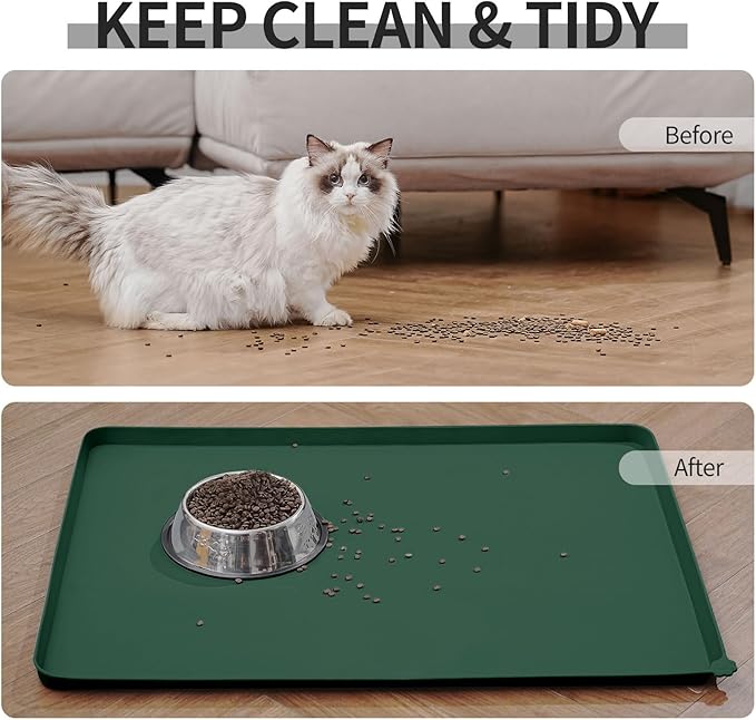 Waterproof Pet Feeding Mat with High Raised Edges, Heavier and Thicker Placemats for Cat Dog Water Bowl with BPA Free, Dogs Cats Food Mats for Messy Drinkers to Prevent Spill and Protect Floors-Mewly Pet