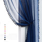 Treatmentex Pom-Pom Blue Sheer Curtains for Bedroom 63" Window Drapes Rod Pocket Textured Sheer Curtain Panels for Boy's Room Navy 52" w 2 pcs