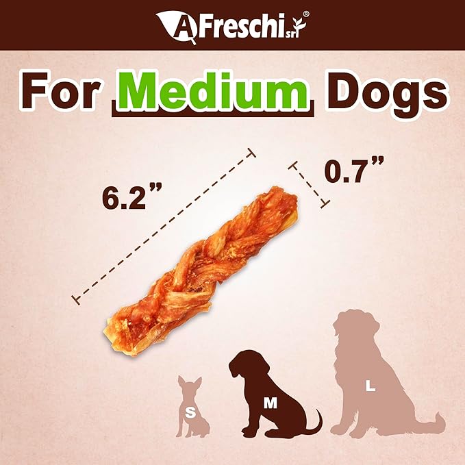 Afreschi Turkey Tendon Braid (M) 3.17 oz, USA-Sourced Turkey Tendon, All Natural Human Grade Dog Chew, Hypoallergenic, Rawhide Alternative, Dog Treats for Small & Medium Breeds-Mewly Pet