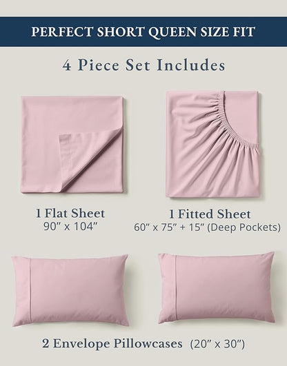 LANE LINEN RV Queen Sheets Set - 100% Organic Cotton Camper Sheet Sets 15" Deep Pocket Fitted (Short Sepia Rose)