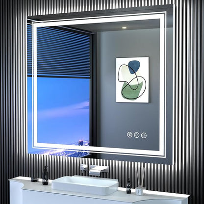 LED Mirror for Bathroom, 40"X36" with 8 RGB Backlit +3 Front Lit (Adjustable Individually), Anti-Fog, Lighted Bathroom Vanity Mirror for Wall, Shatterproof, Memory Function, Tempered Glass