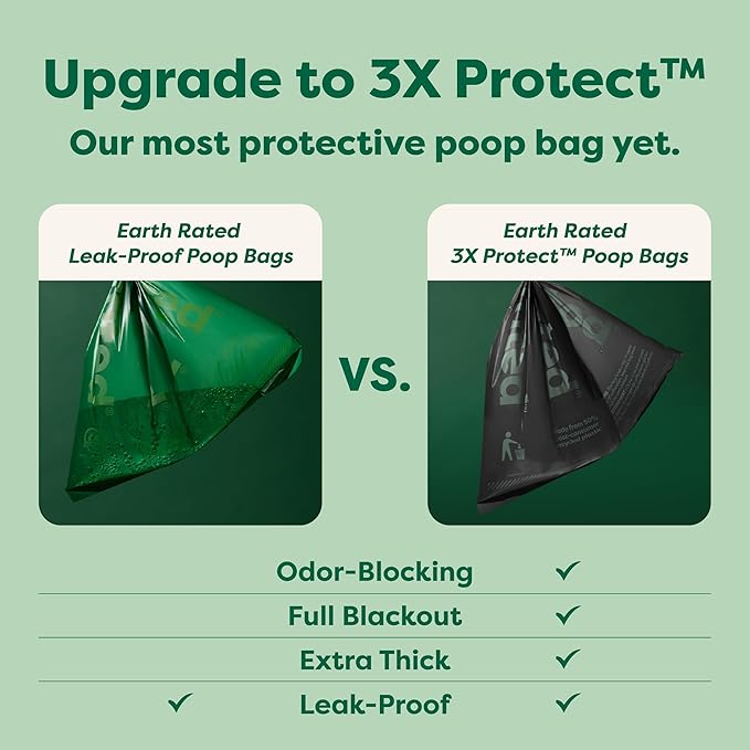 Earth Rated Odor-Blocking Poop Bags for Dogs with 3X Protect, Guaranteed to Block Smells & Leak-Proof Performance, Conceals Smell & Mess, Unscented, 108 Count-Mewly Pet