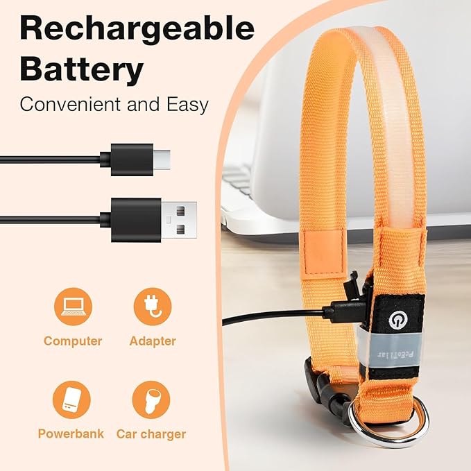 PcEoTllar Light up Dog Collar for Night Walking - LED Dog Collar Light Rechargeable Color Changing, Glow in The Dark Dog Collars Waterproof Glowing Dog Collars for Large Small Medium Dogs-Mewly Pet